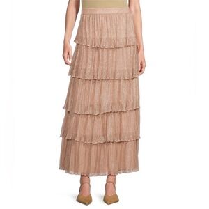 NWT A Loves A Metallic Chiffon Bodre High Rise Tiered Ruffle Flounce Skirt Sz S